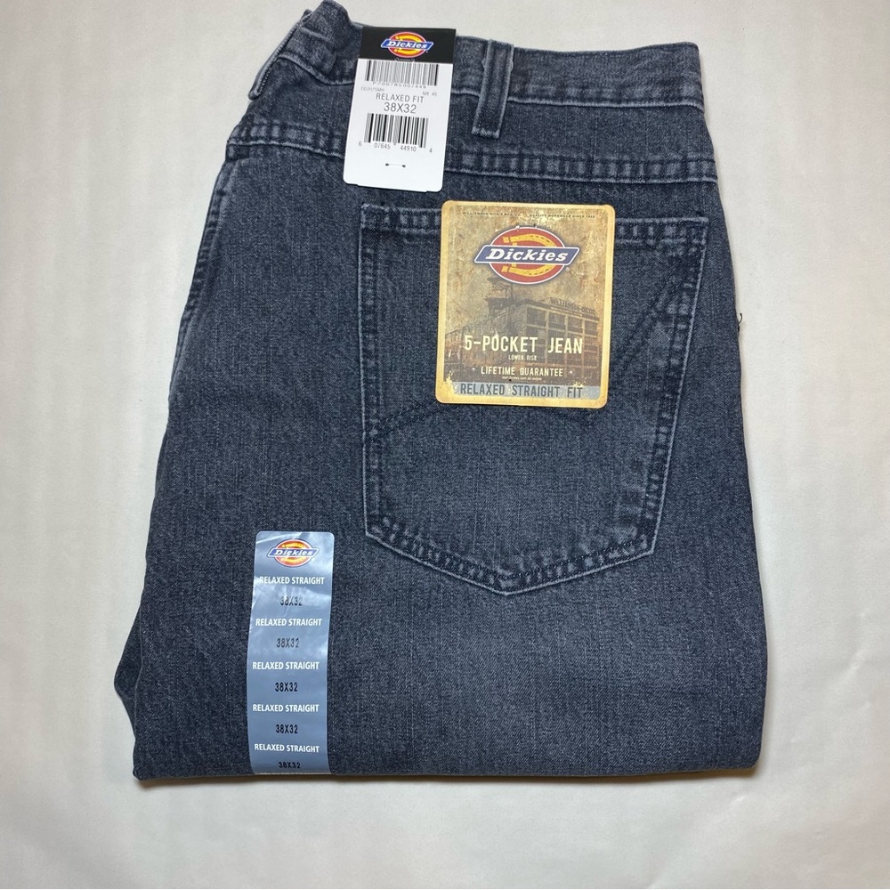 Dickies Jeans Straight Leg Relaxed Fit 5-Pocket Work Casual Black Mens 38x32 NEW